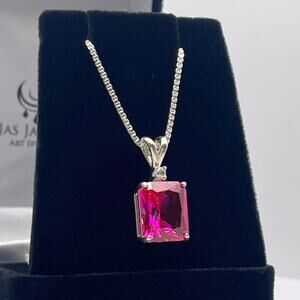 Emerald Cut Lab Grown Pink Sapphire Necklace